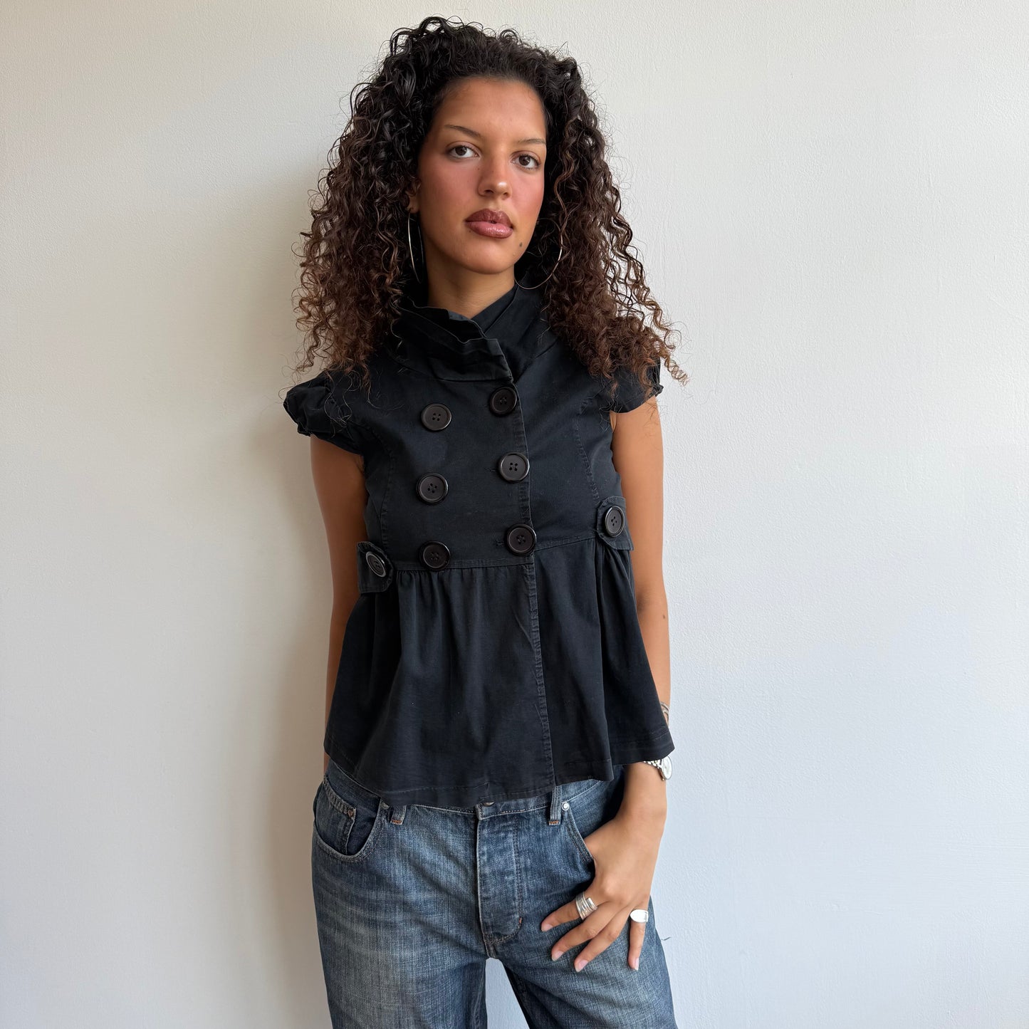 Black short sleeve peacoat - Size S