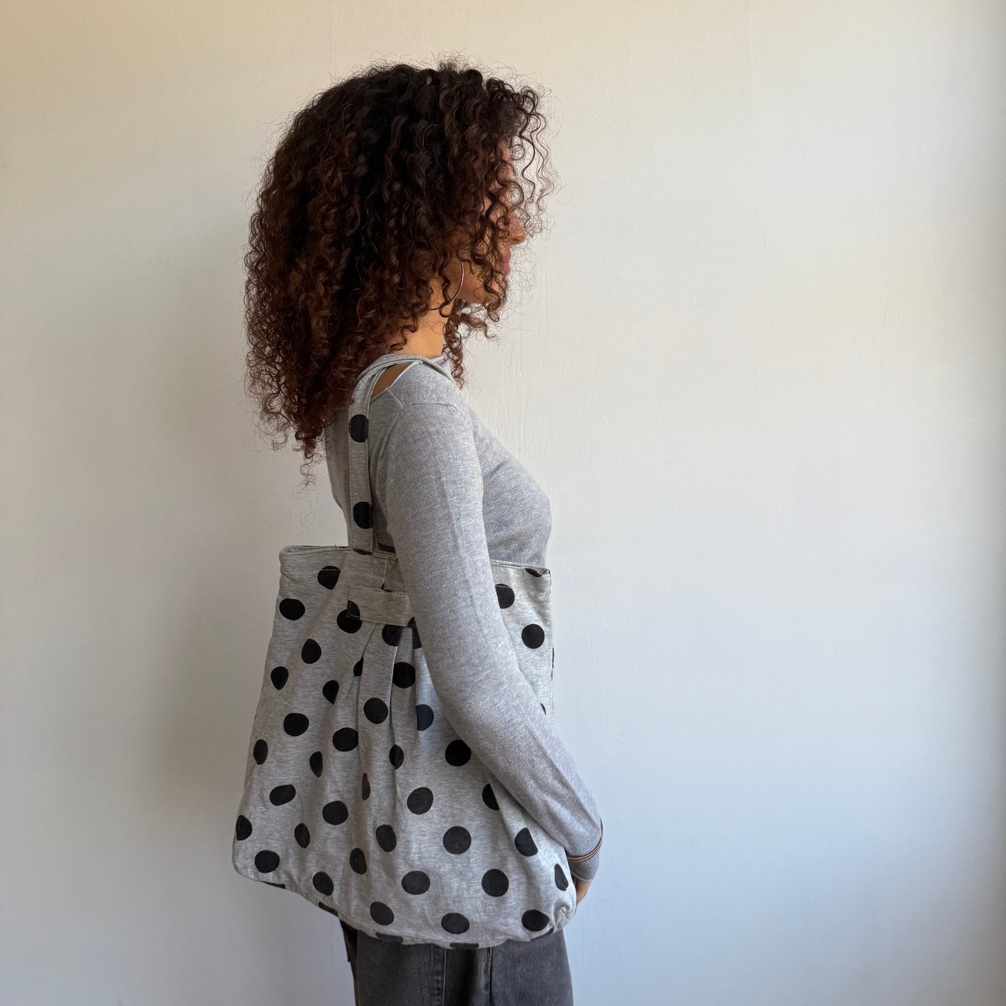 Grey polka dot tote bag