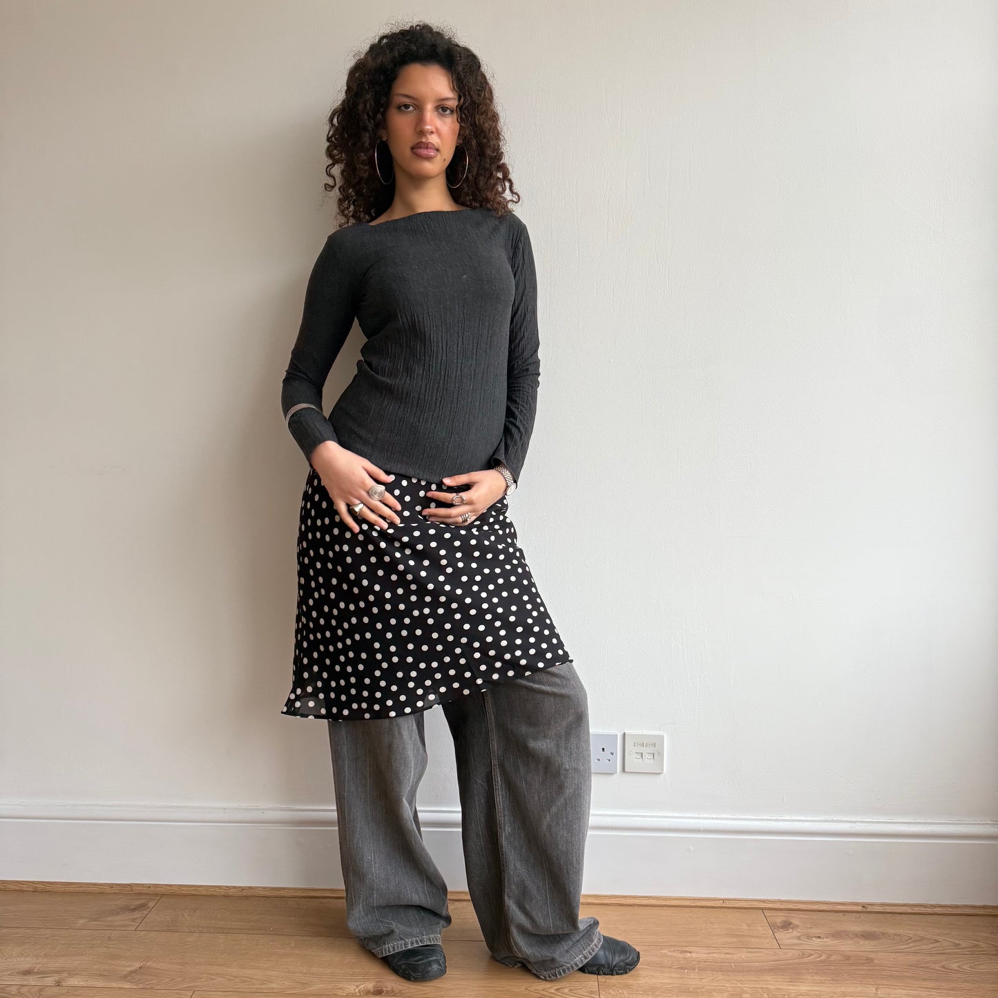 Black polka dot midi skirt - Size M