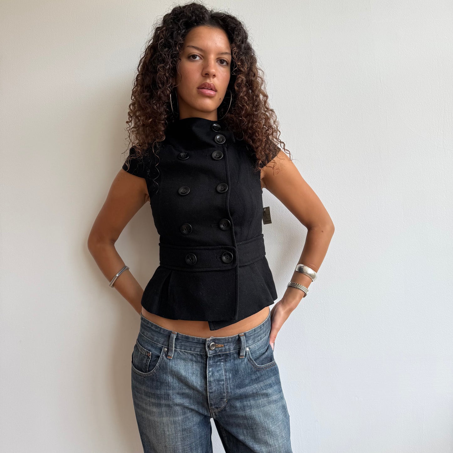 Black short sleeve peacoat - Size XS