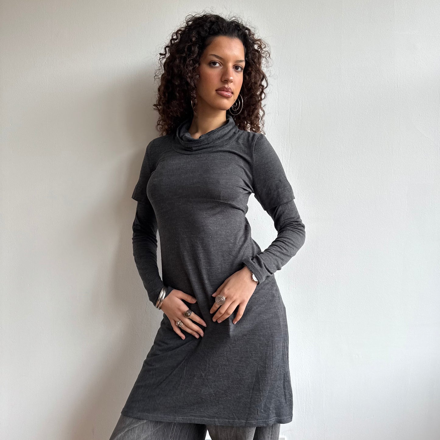 Grey roll neck dress - Size S/M