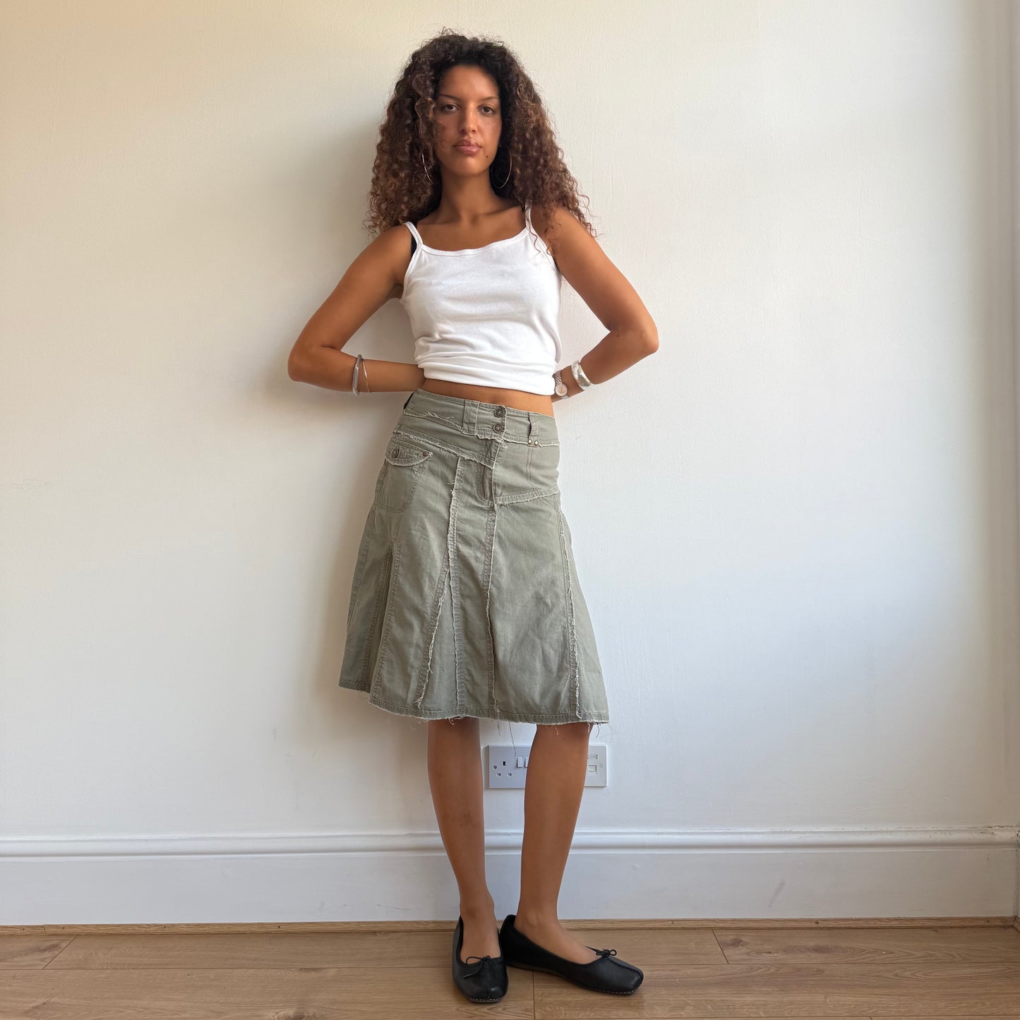 Khaki linen midi skirt - Size S