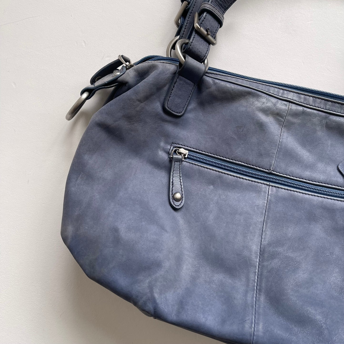 Blue leather slouchy bag