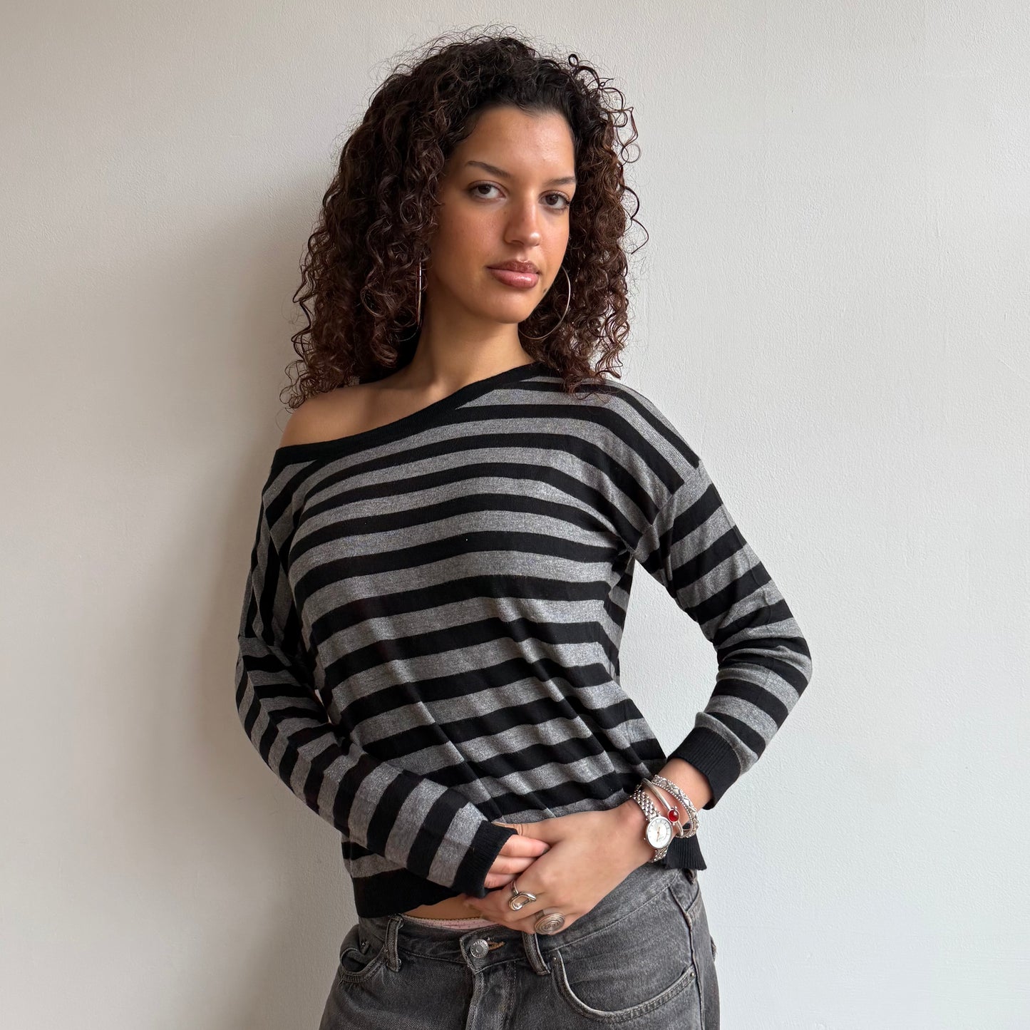 Striped button back knit - Size S