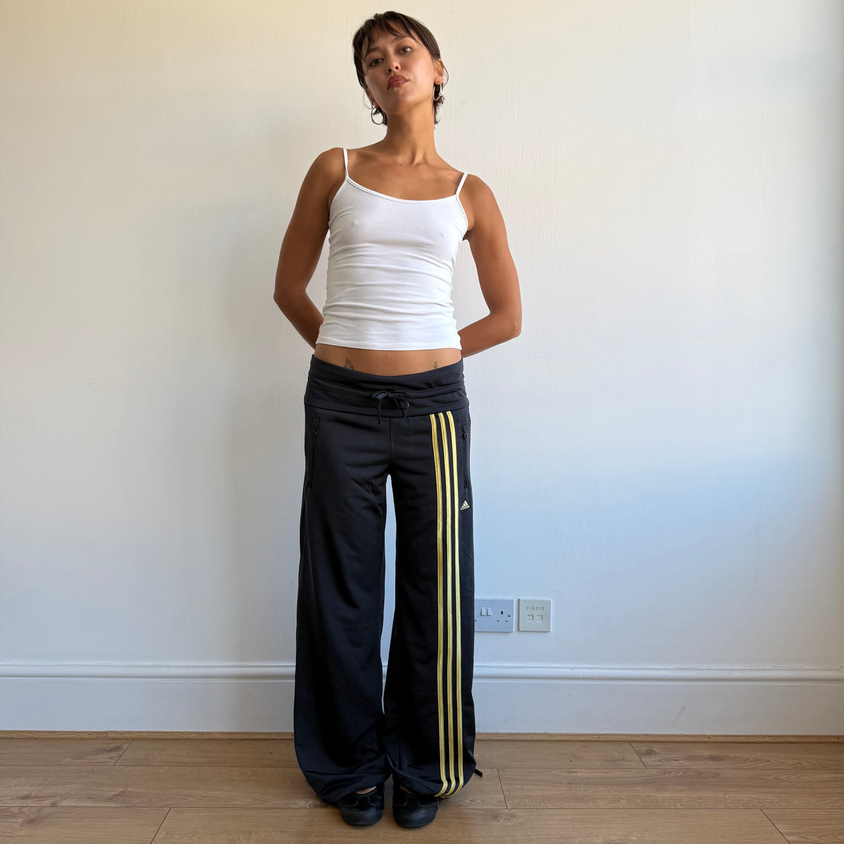 Navy + yellow Adidas track pants - Size M/L