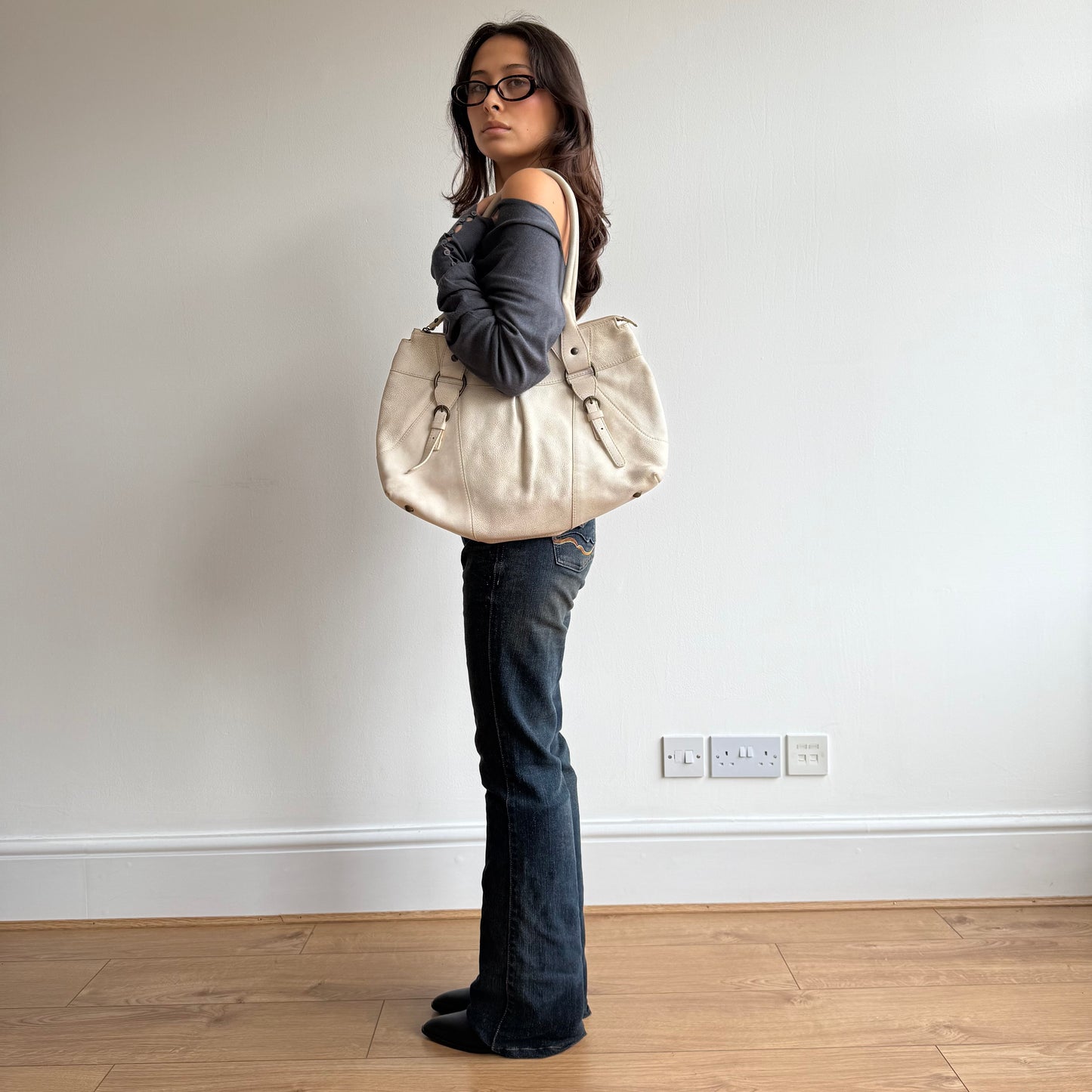 Cream leather bag - OS