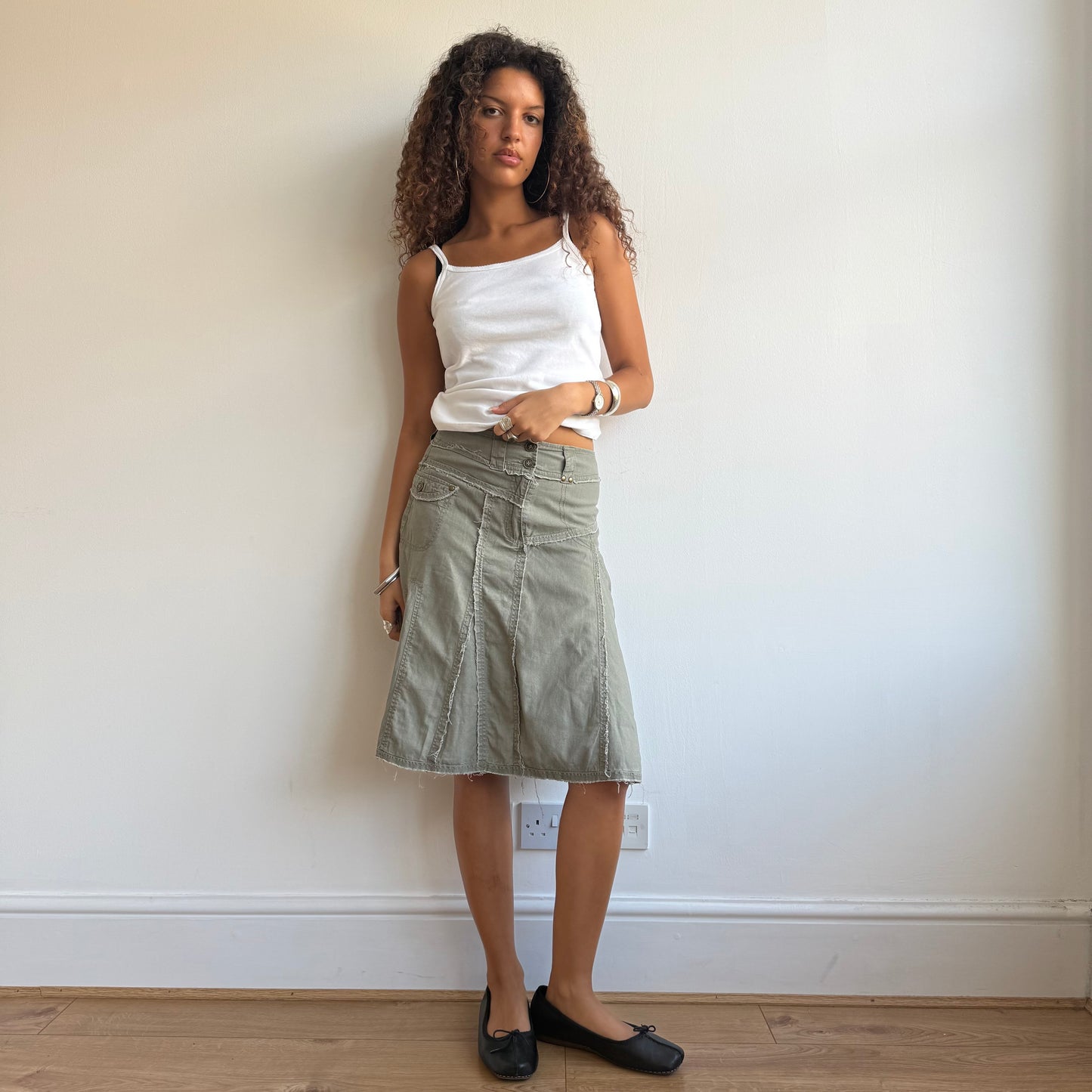 Khaki linen midi skirt - Size S