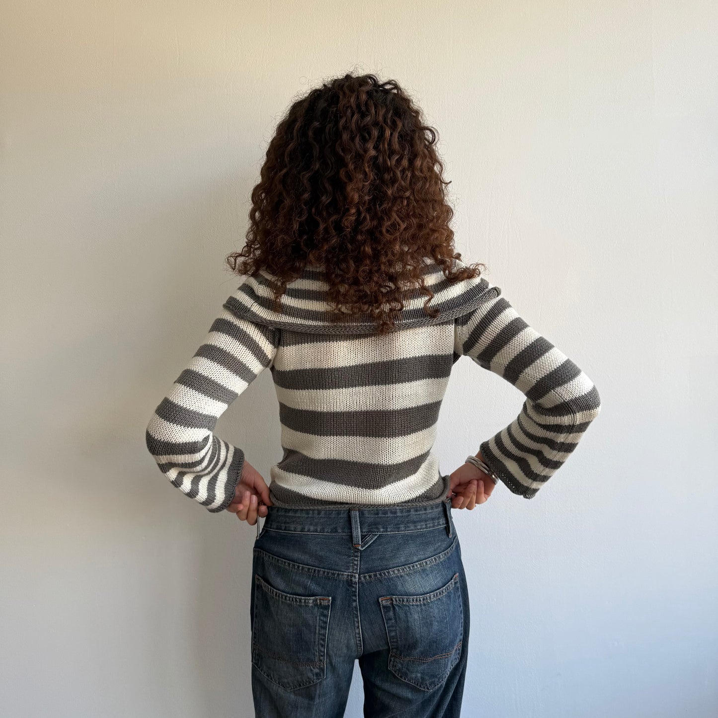 Grey stripe bardot knit - Size S