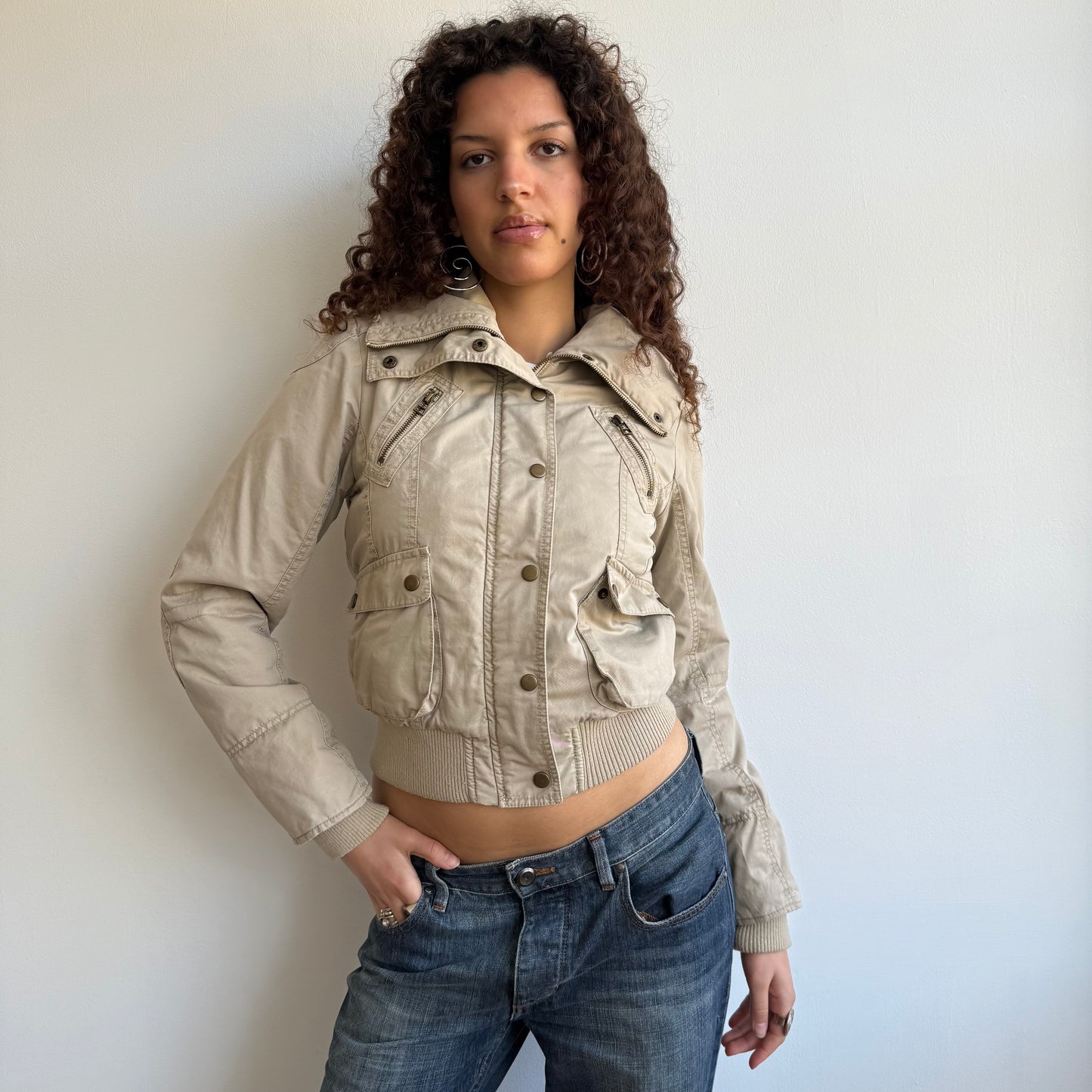 Beige cargo bomber jacket - Size S