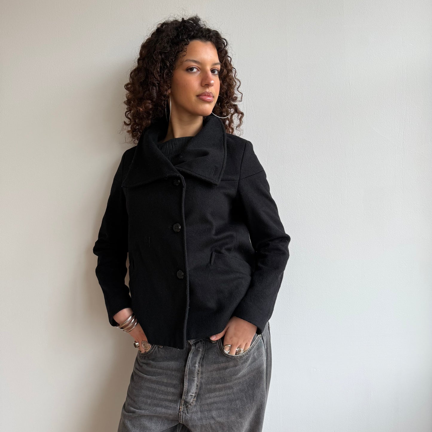 Black high neck peacoat - Size M