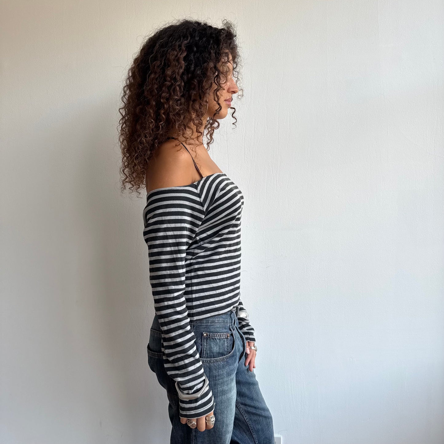 Grey Levi’s striped bardot top - Size M