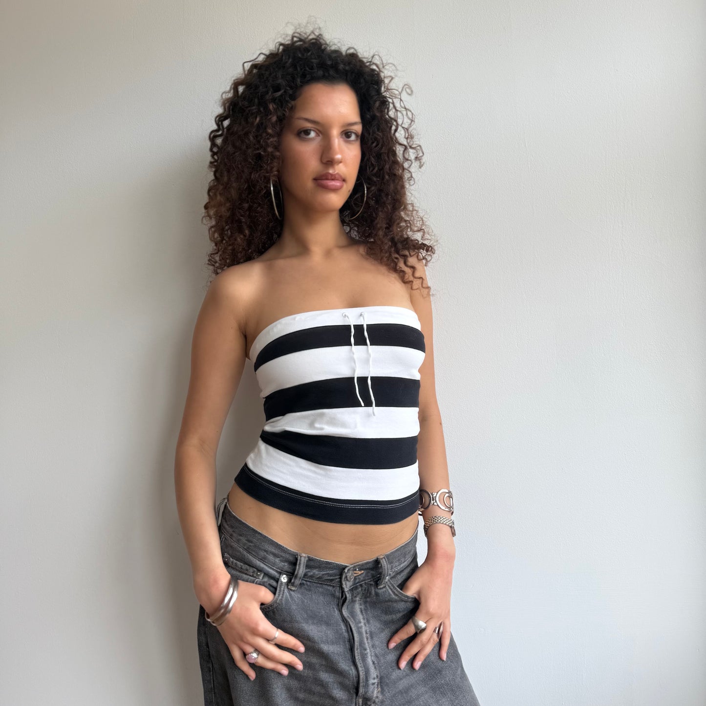 Black and white striped bandeau - Size S