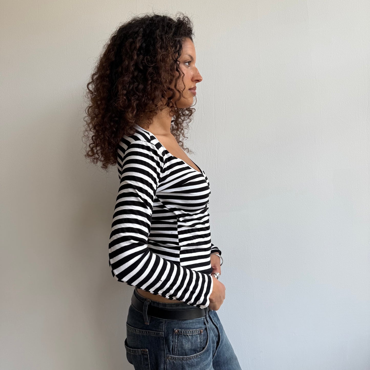 Black + white ballet wrap top - Size S/M