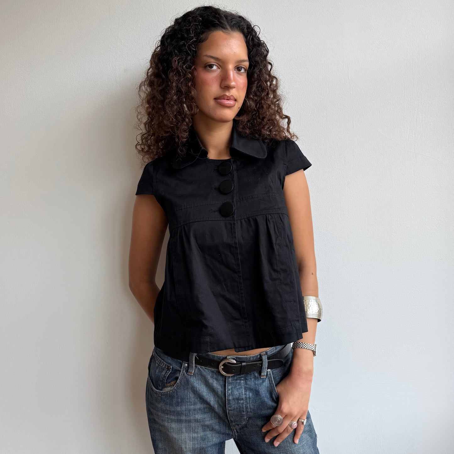 Black short sleeve peacoat - Size S/M