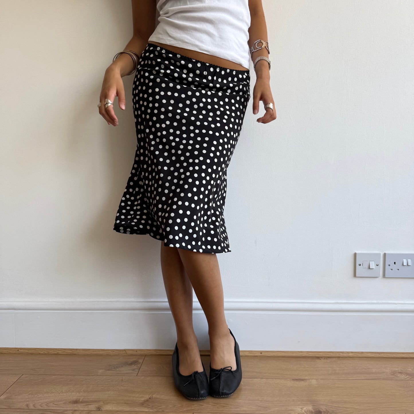 Black polka dot midi skirt - Size M