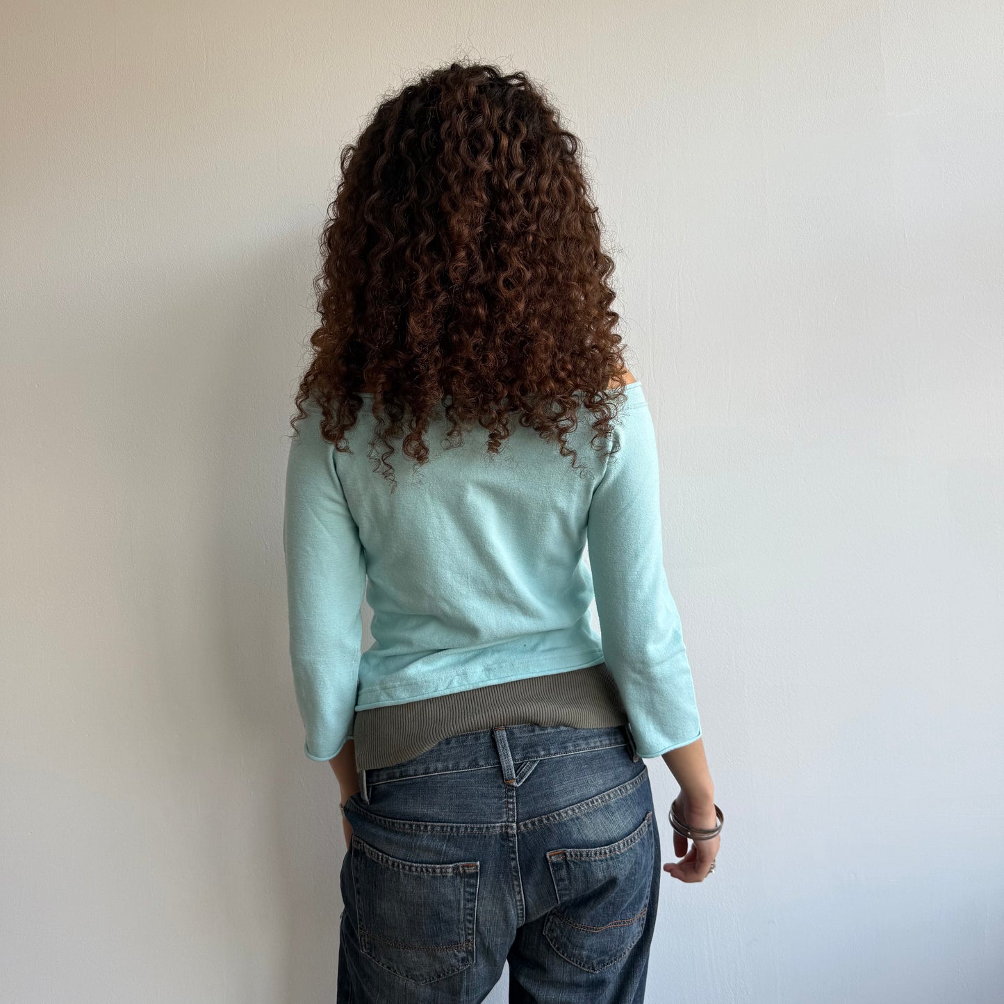 Blue + brown double layer knit - Size S/M