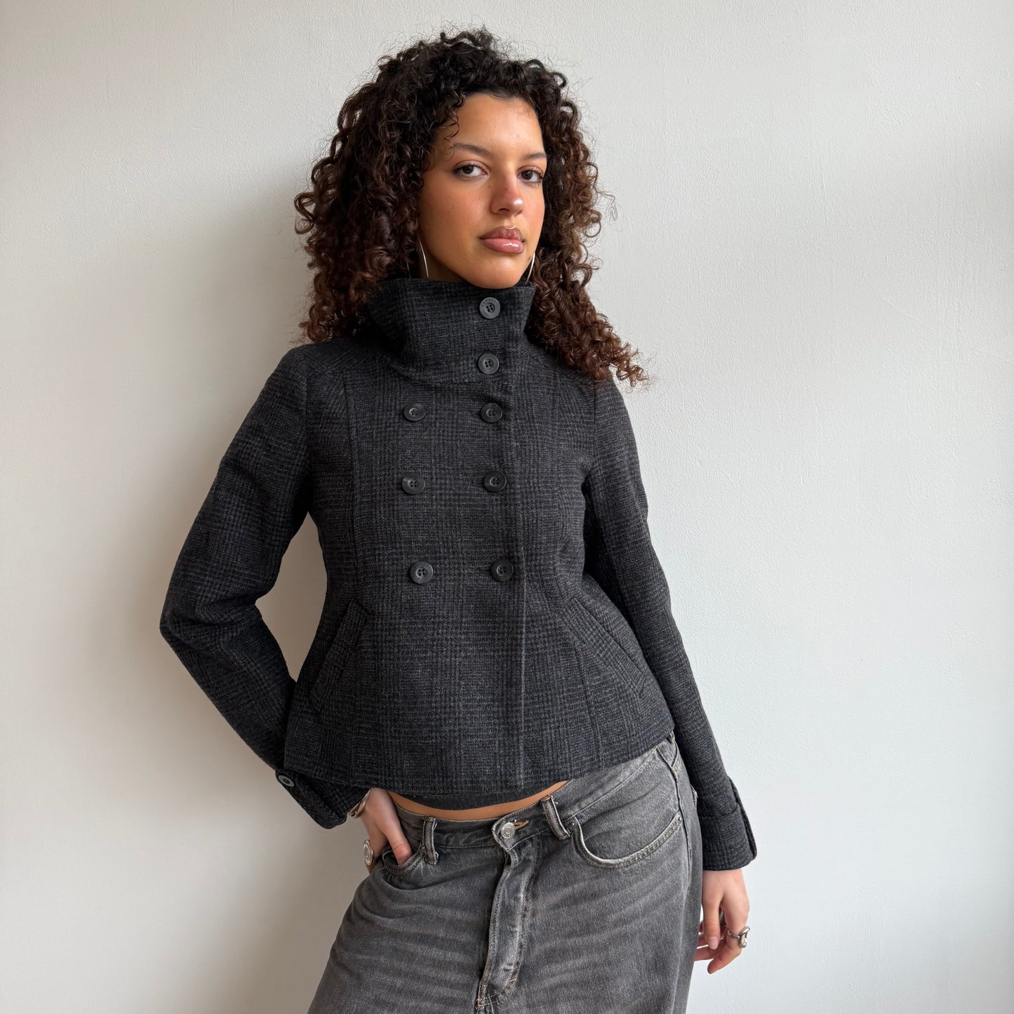 Plaid wool peacoat - Size S