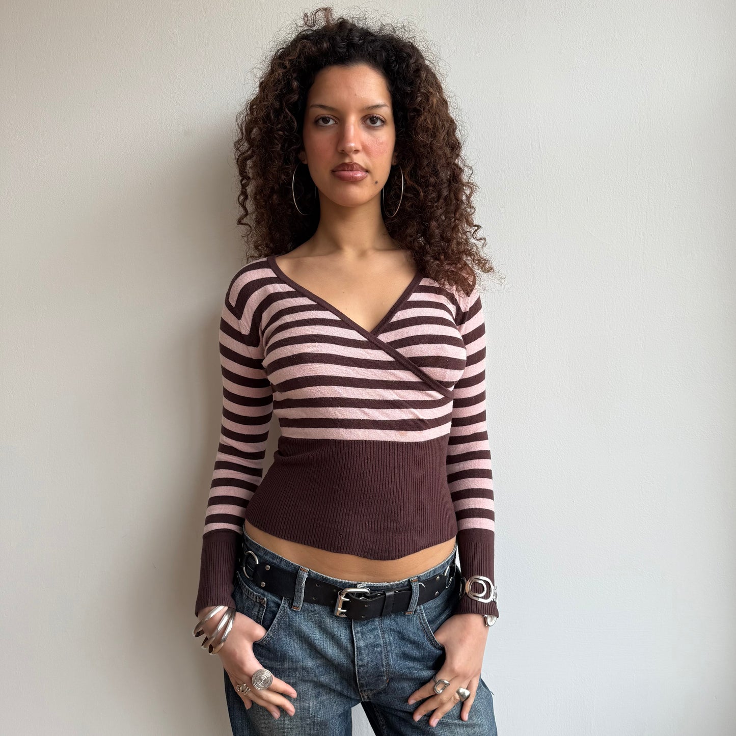 Pink and brown ballet wrap knit - Size S