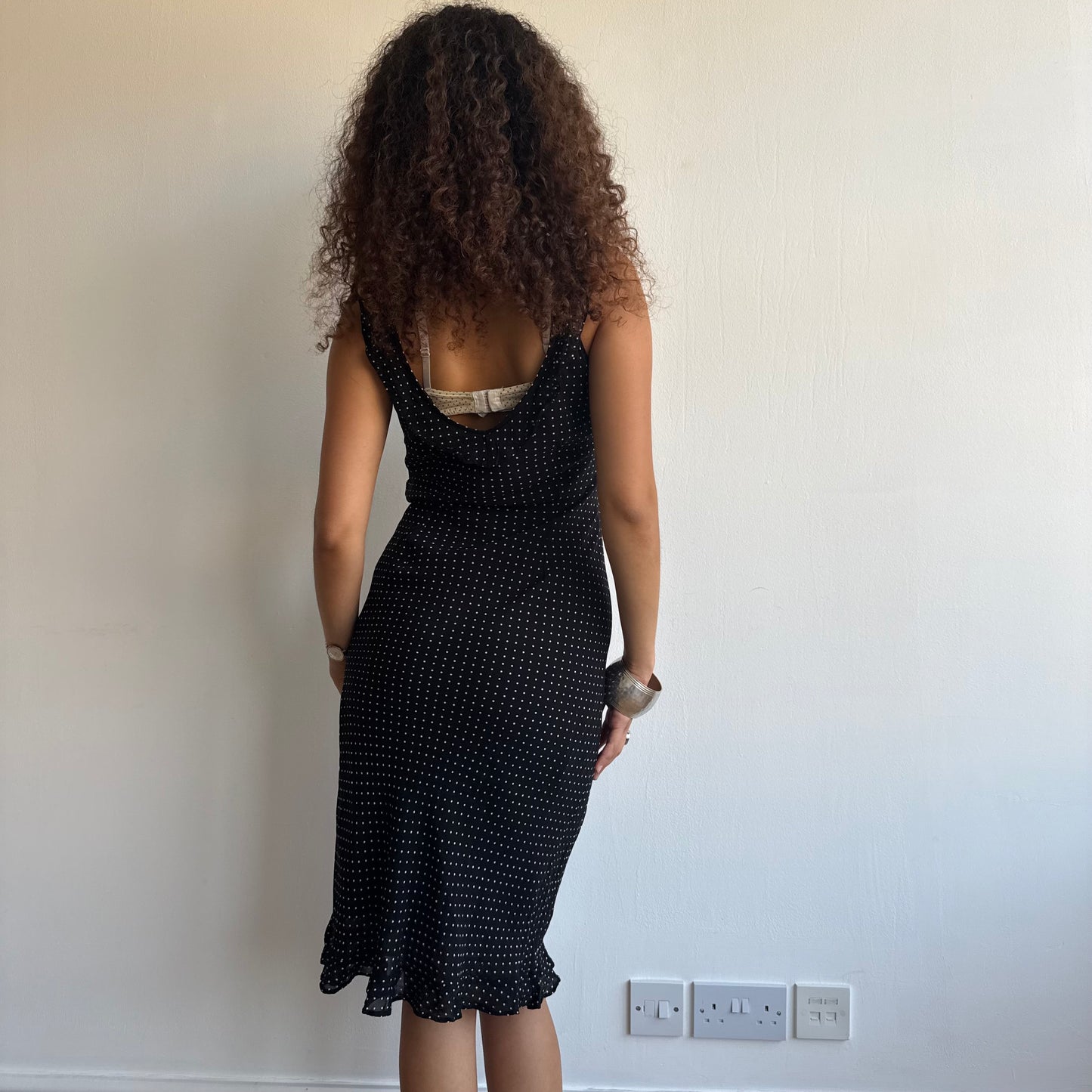 Black polka dot midi dress - Size S