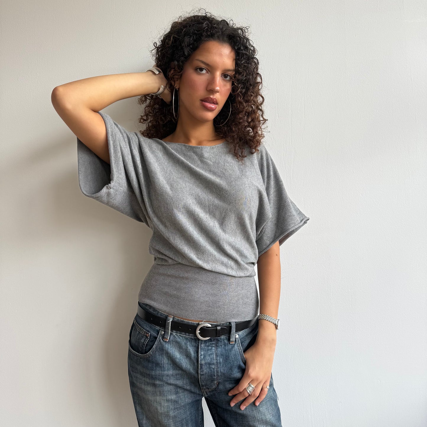 Dark short sleeve slouchy knit - Size S/M