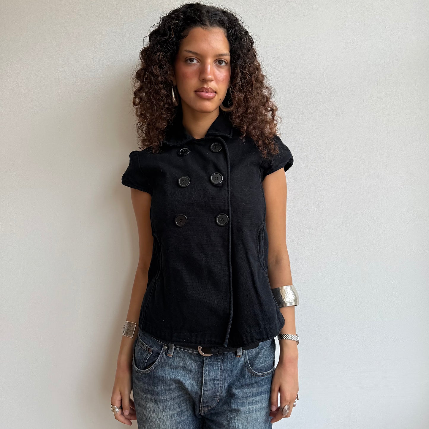 Black short sleeve peacoat - Size S