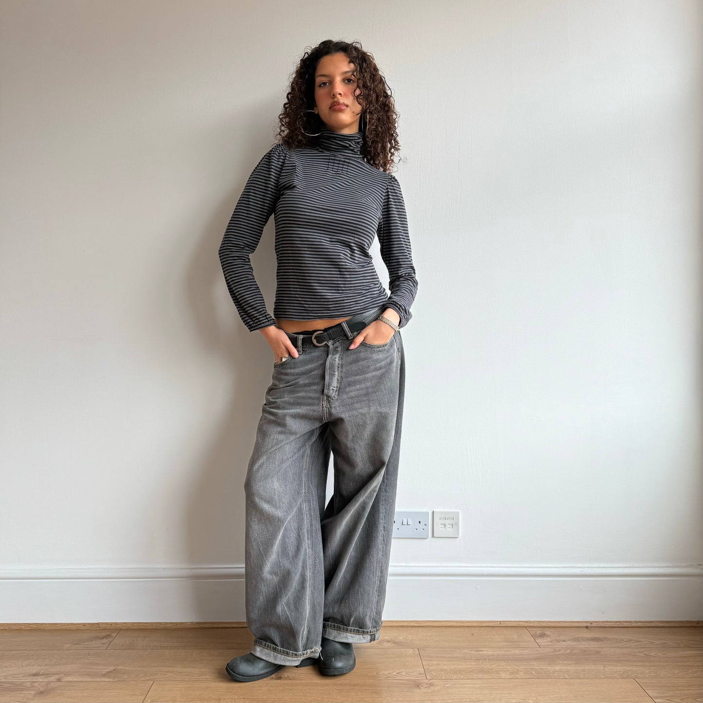 Grey stripe roll neck - Size S