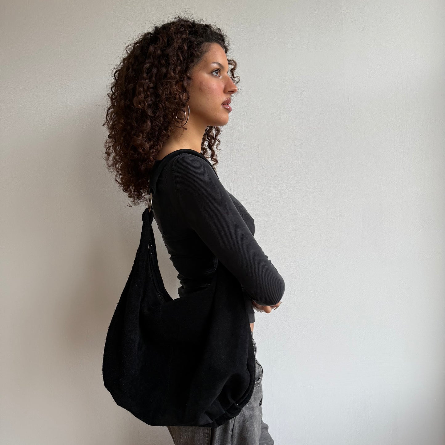 Black suede hobo bag - OS