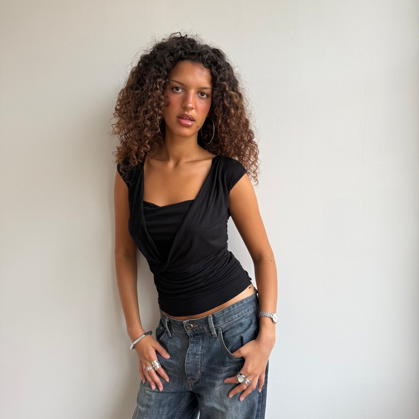 Black cowl front top - Size M