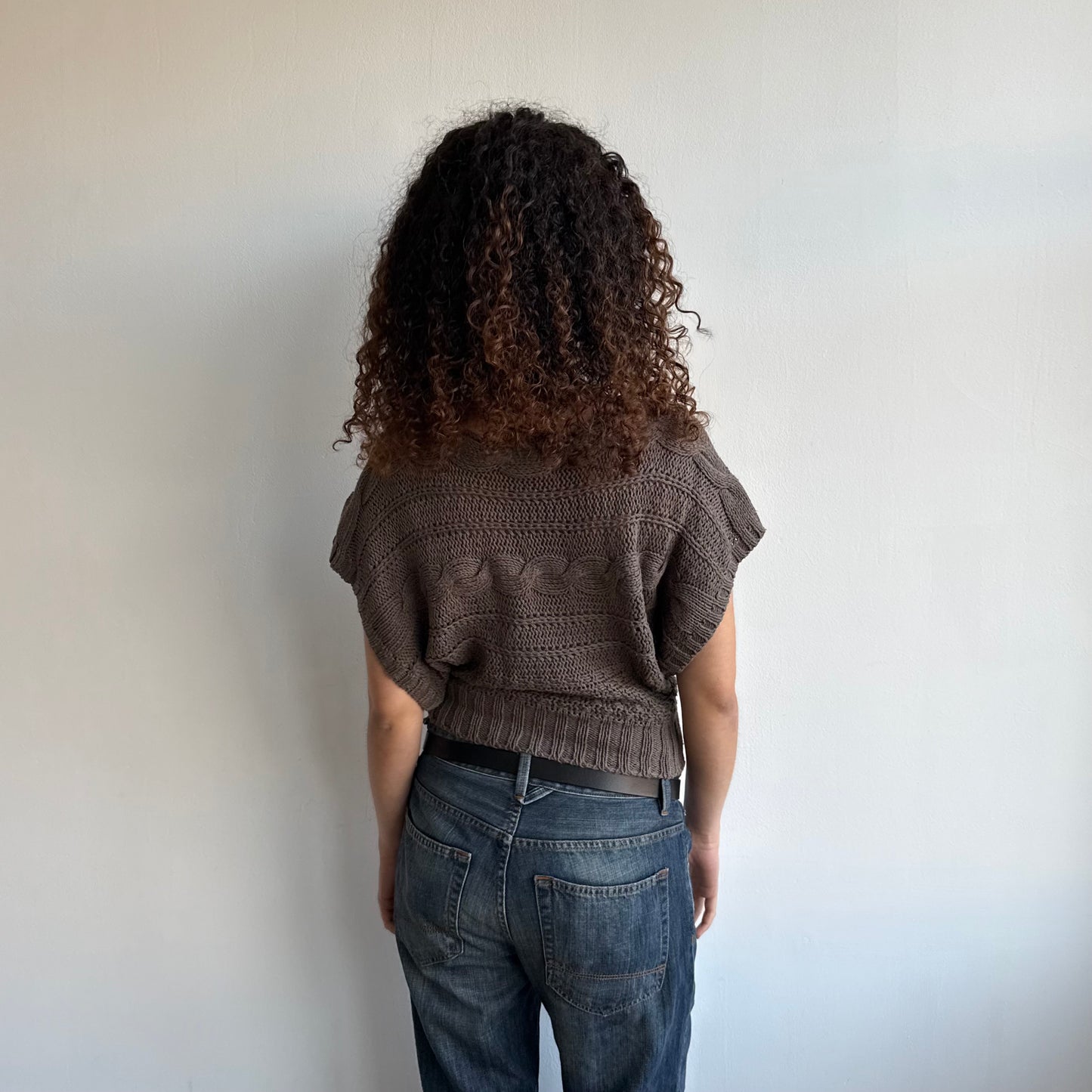 Brown cable knit slouchy jumper - Size S