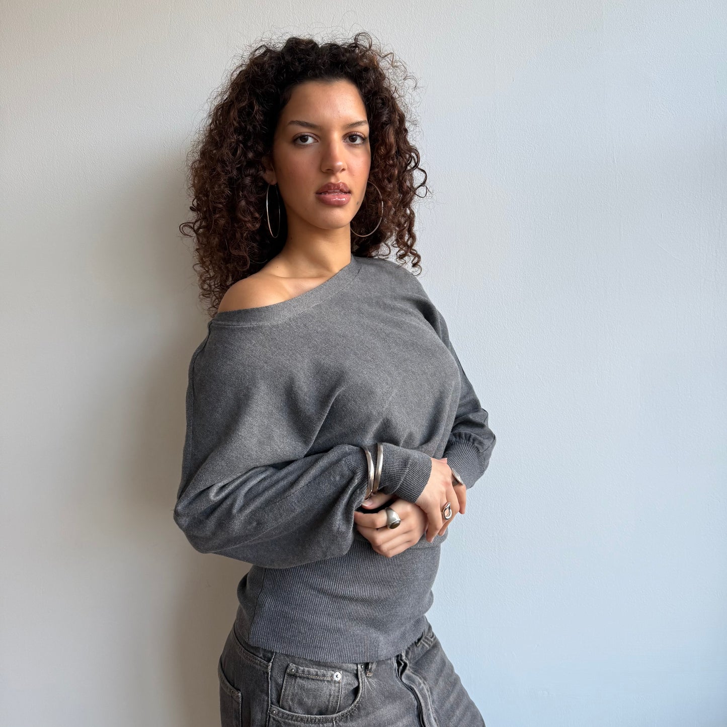 Grey slouchy knit jumper - Size S/M