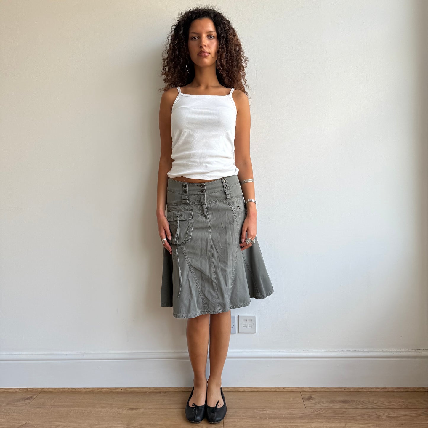 Khaki cargo midi skirt - Size S + M