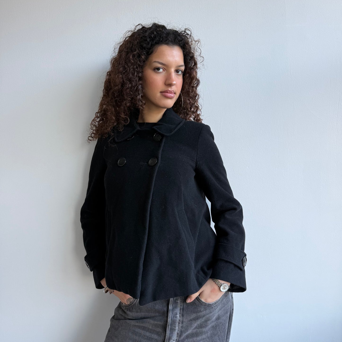 Black button peacoat - Size S