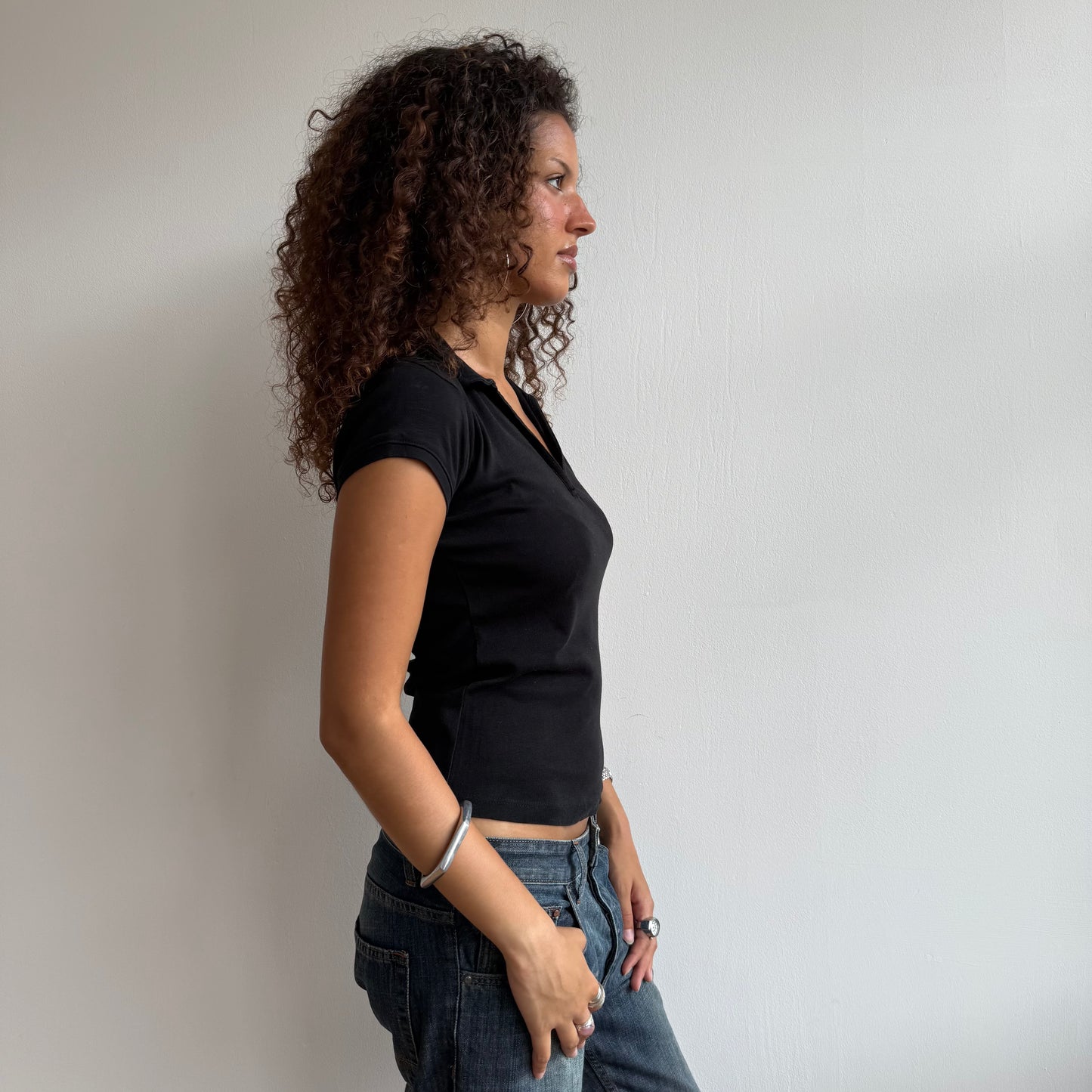 Black polo top - Size M