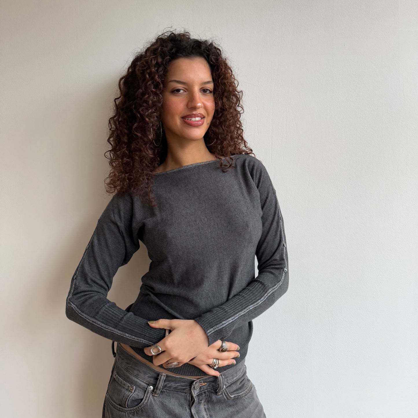 Grey slouchy sparkle knit - Size S
