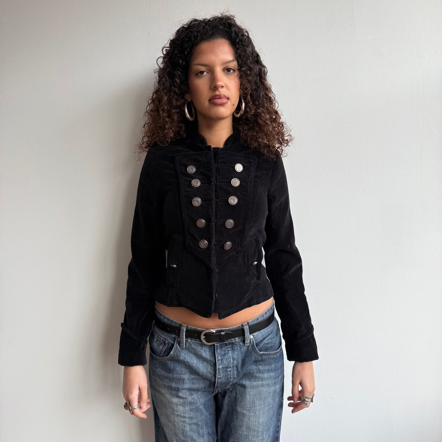 Black velvet military jacket - Size S