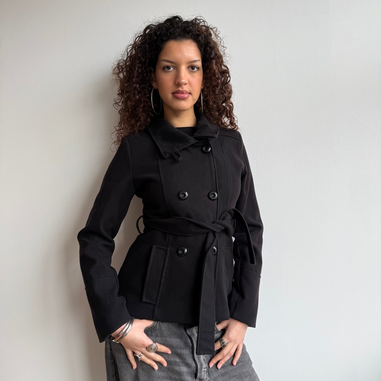 Black belted wool peacoat - Size S