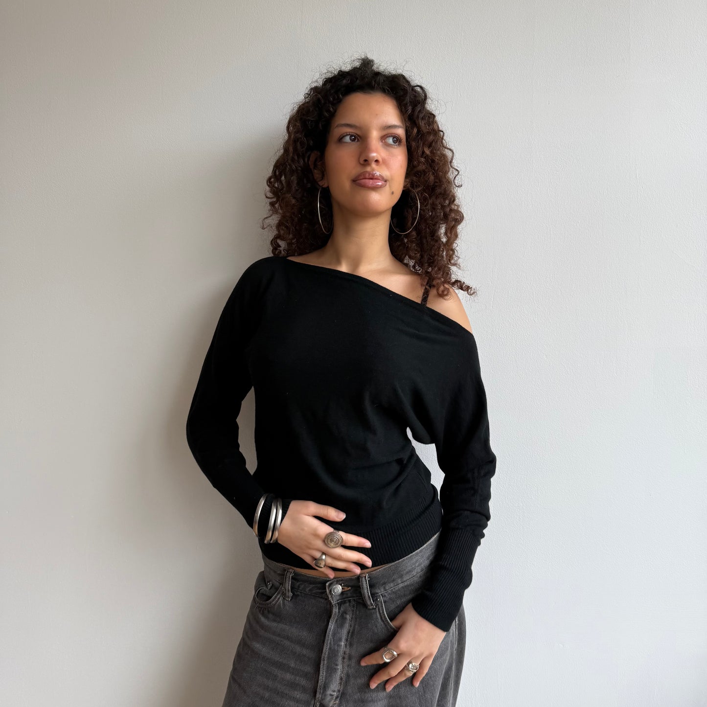 Black slouchy knit jumper - Size S/M