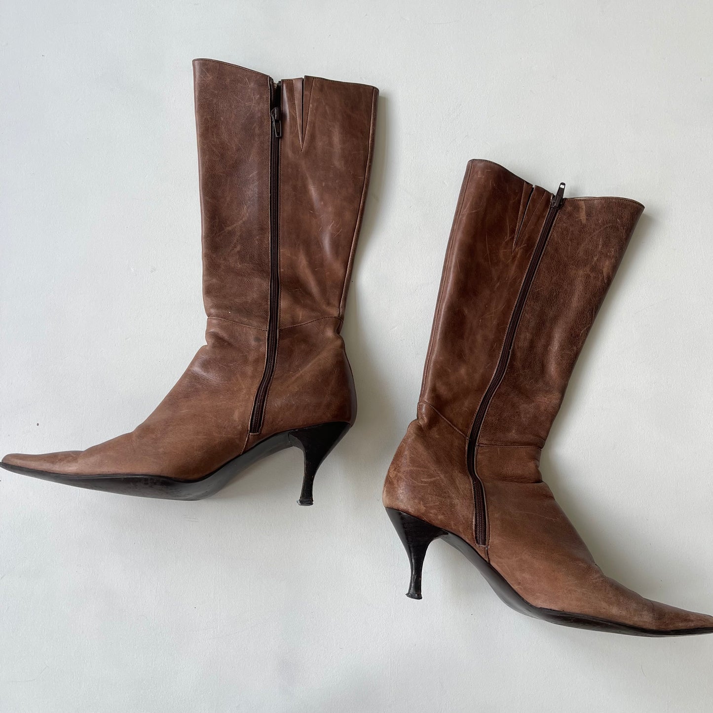 Brown leather stitch boots - Size UK6