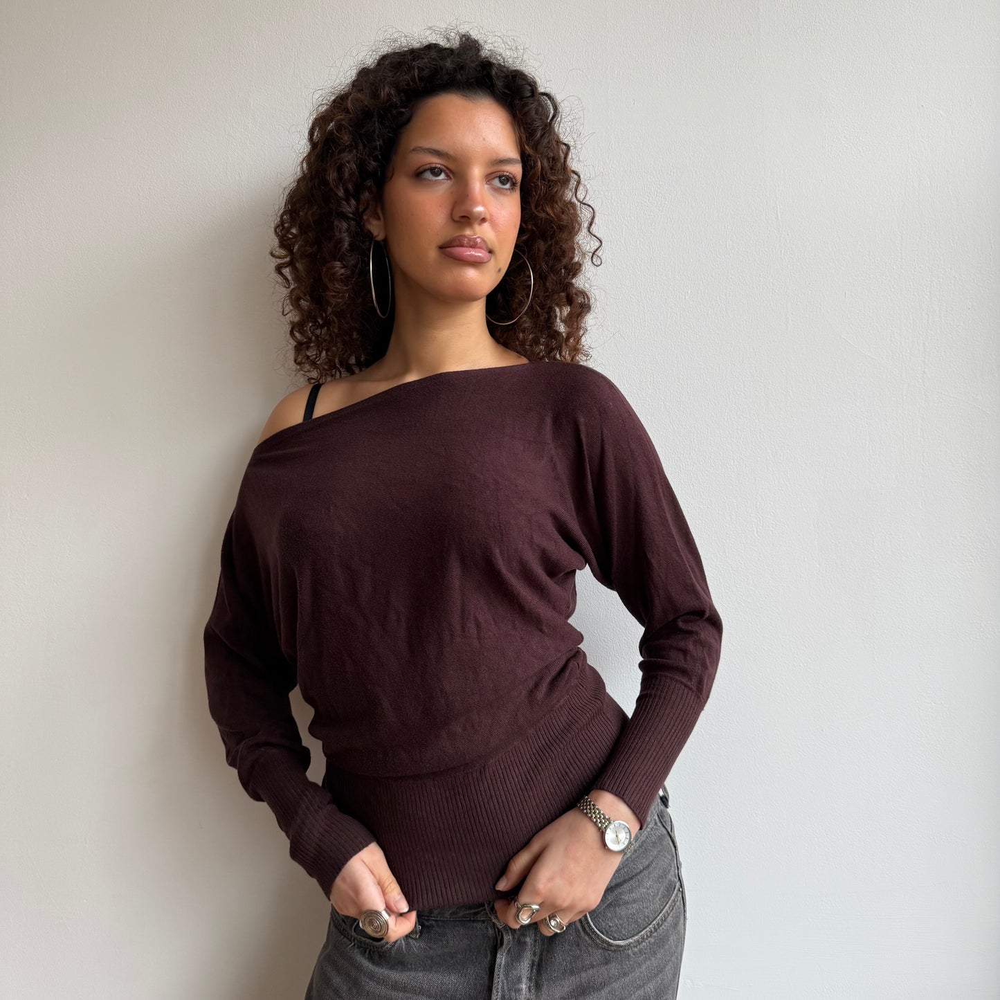 Brown slouchy knit jumper - Size S-M