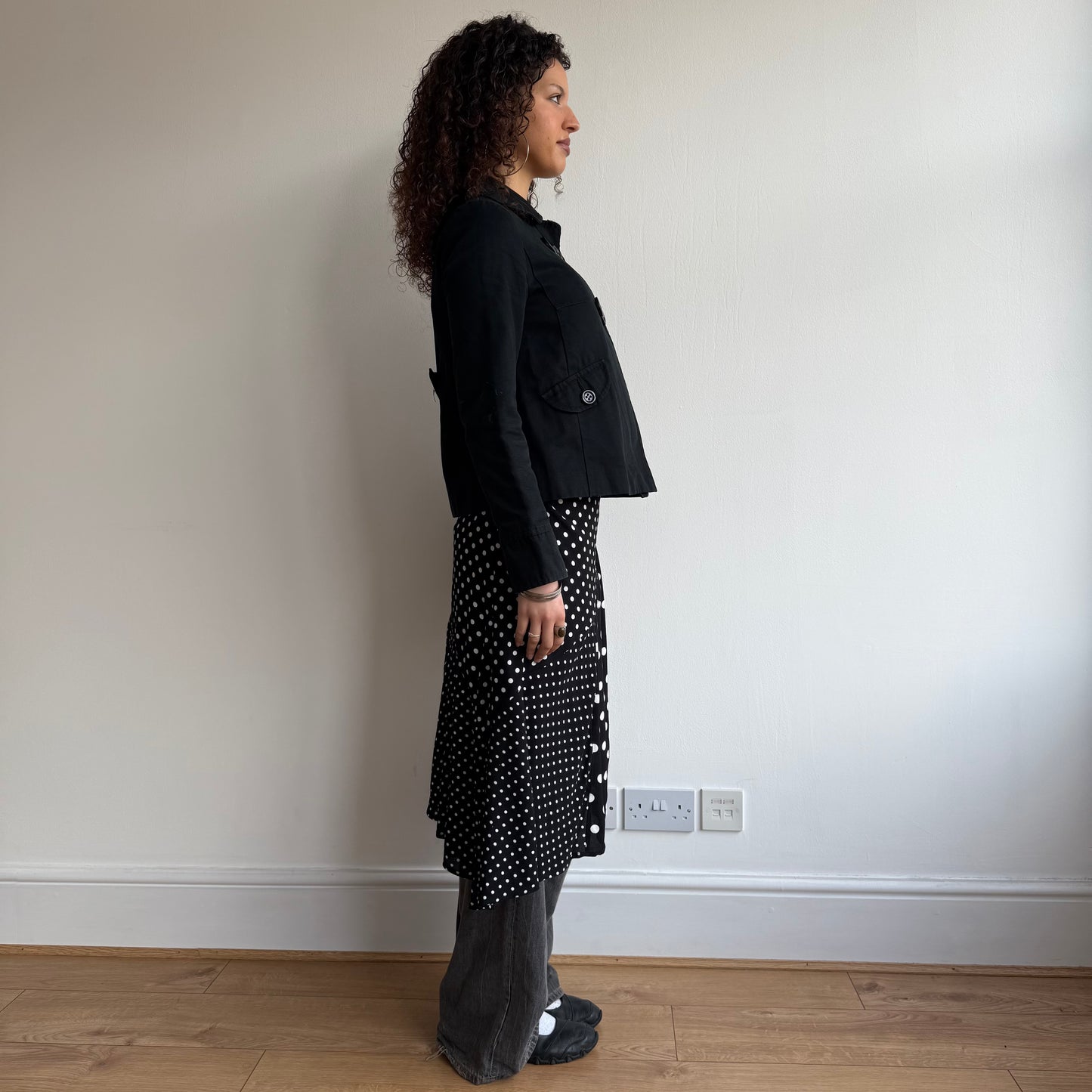 Black polka dot midi skirt - Size S