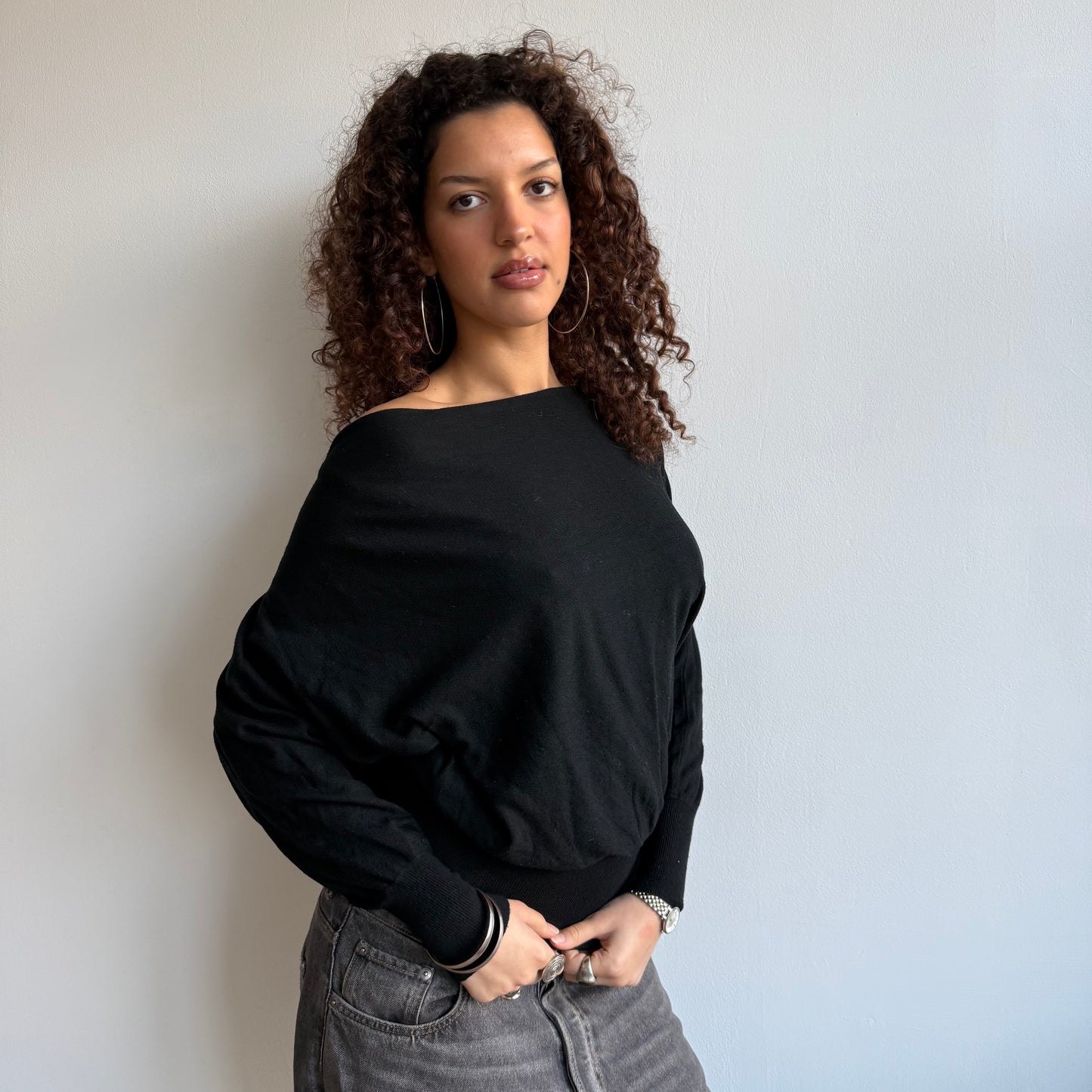 Black slouchy knit jumper - Size S