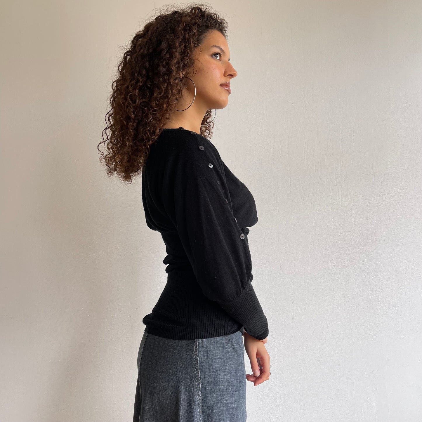 Black slouchy button jumper - Size S