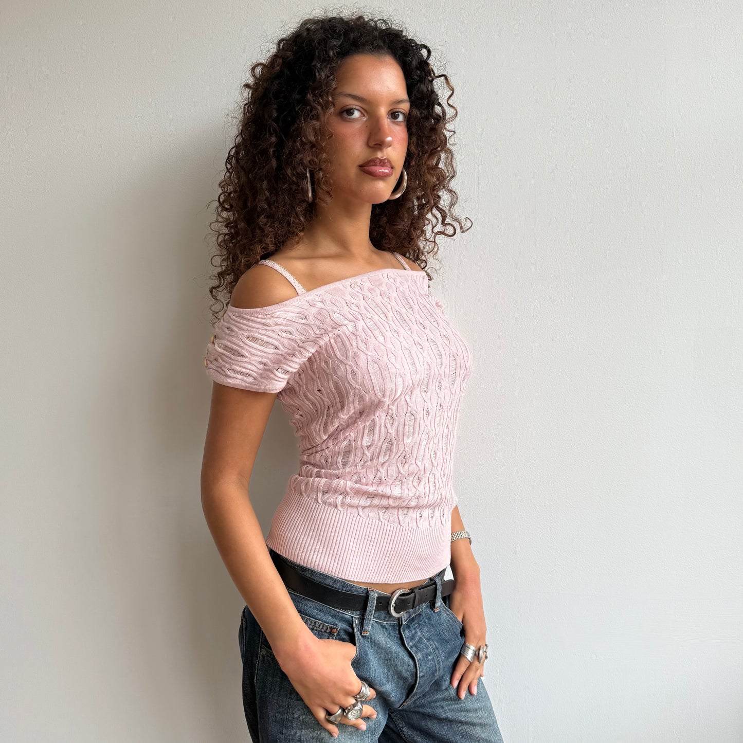 Pink bardot button knit - Size S