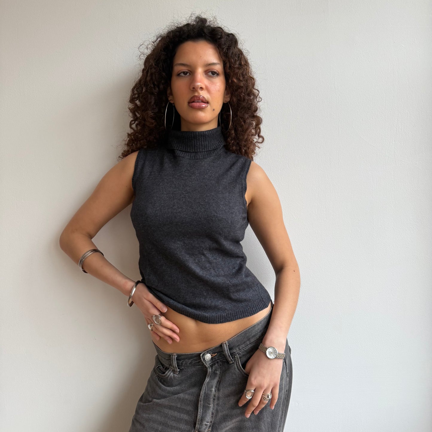 Grey sleeveless roll neck - Size S