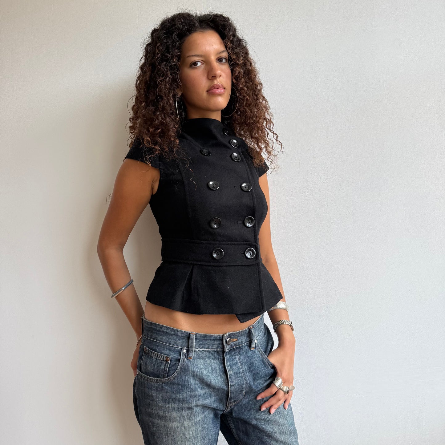 Black short sleeve peacoat - Size XS