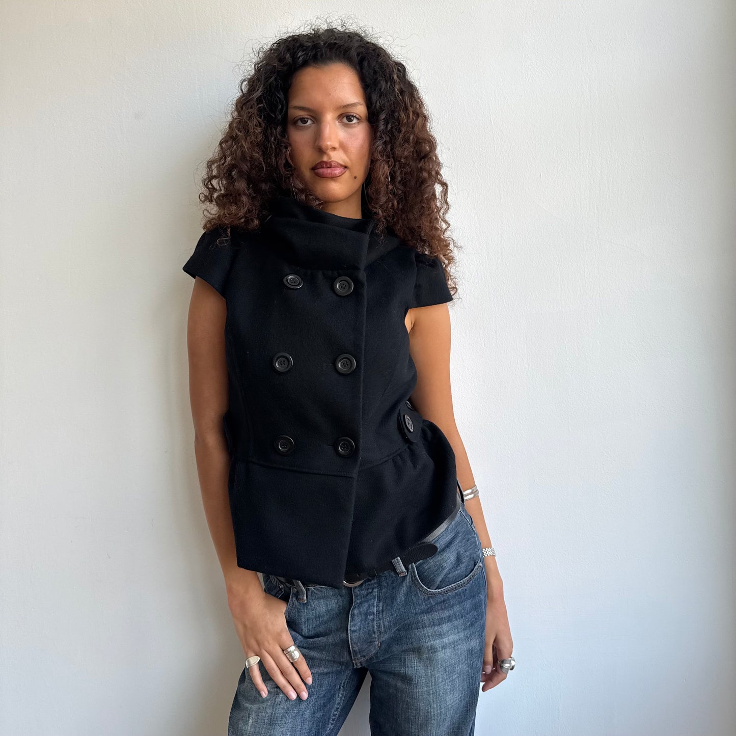 Black short sleeve peacoat - Size M