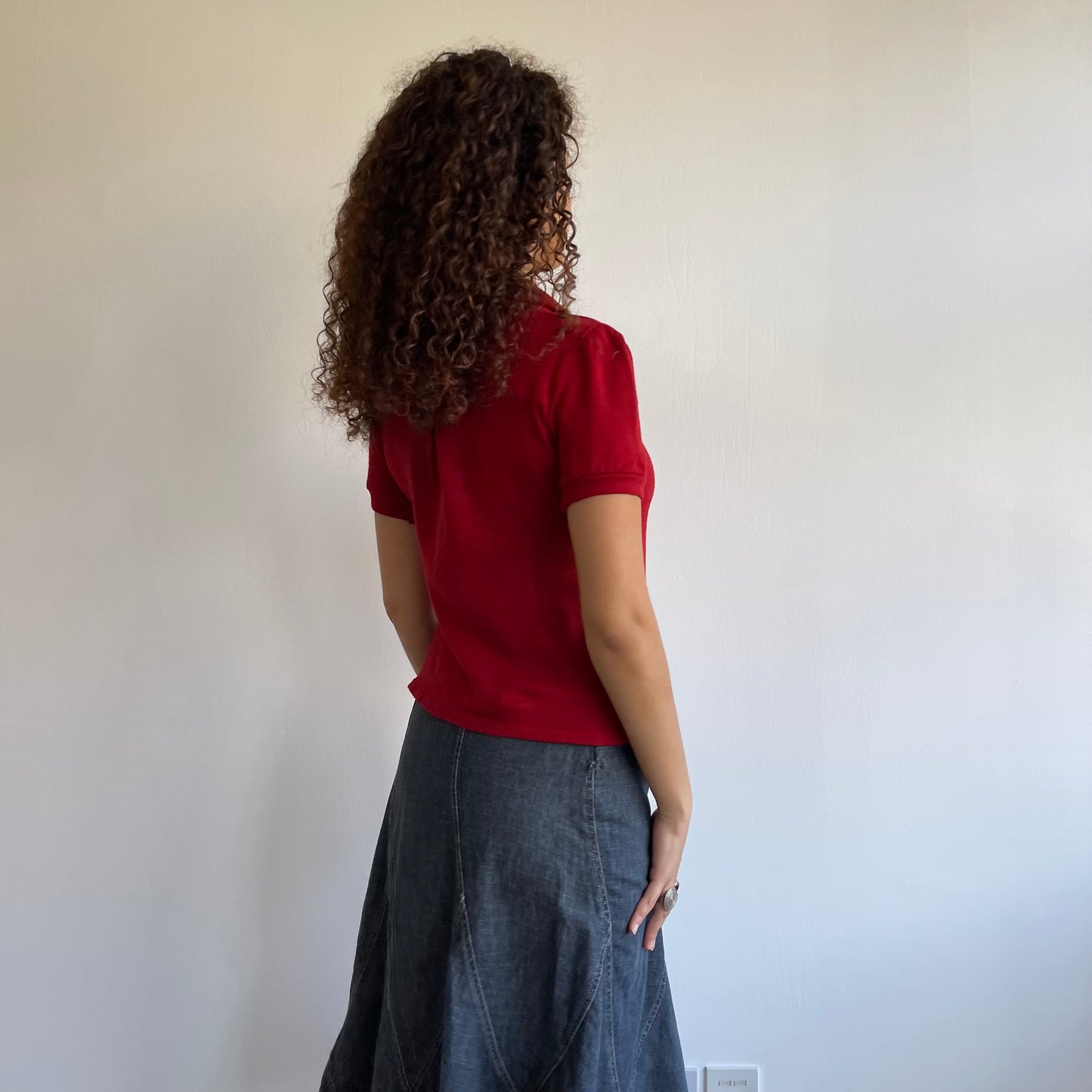 Red button collar top - Size S