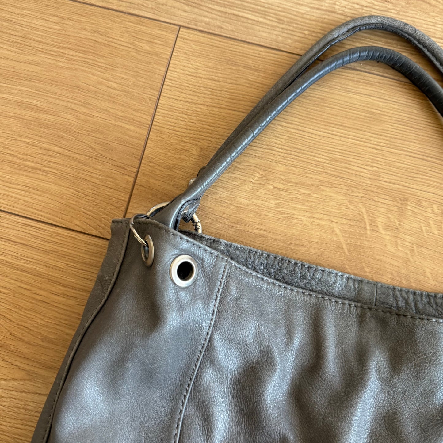 Grey leather slouchy bag