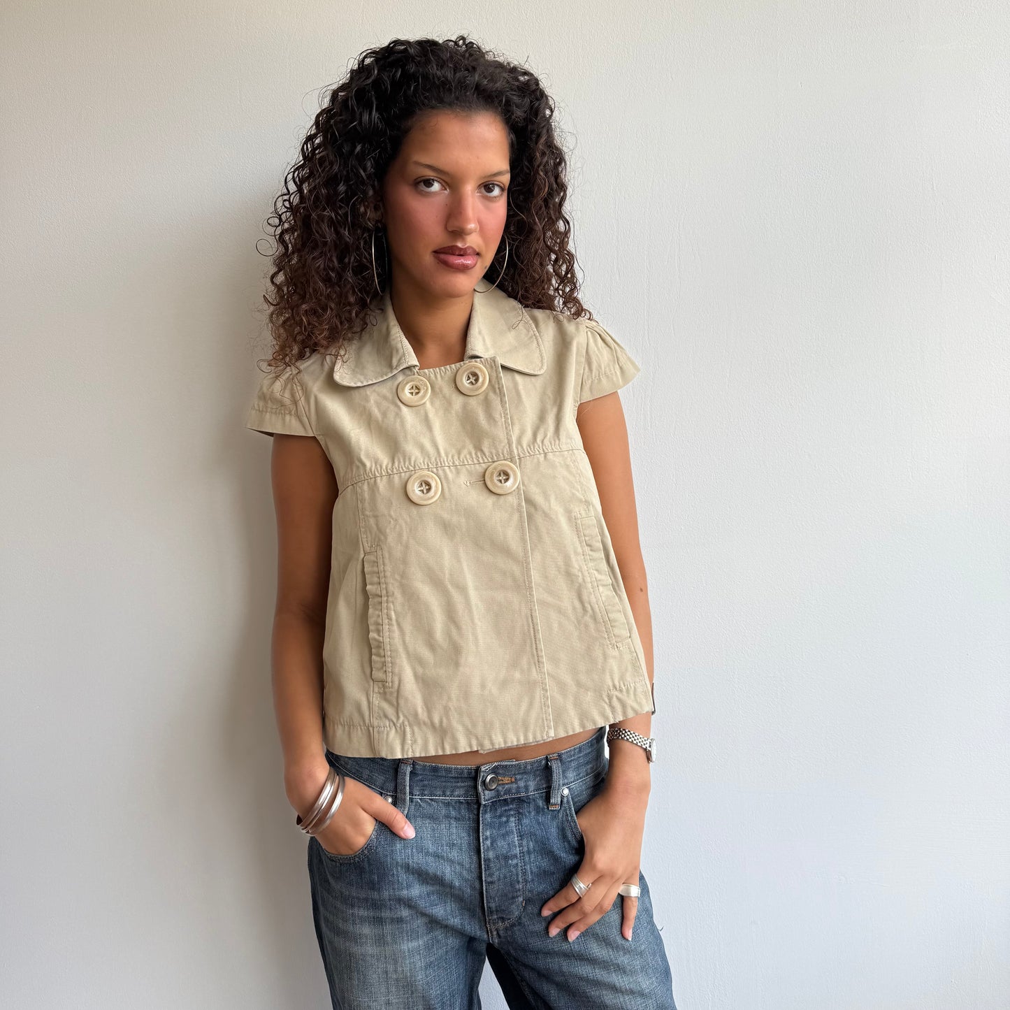 Beige short sleeve peacoat - Size M