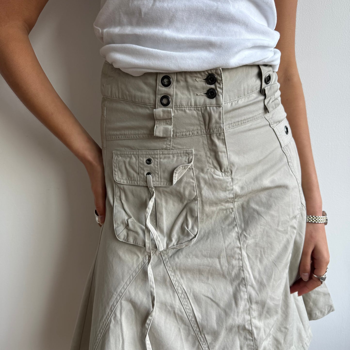 Beige cargo midi skirt - Size XS